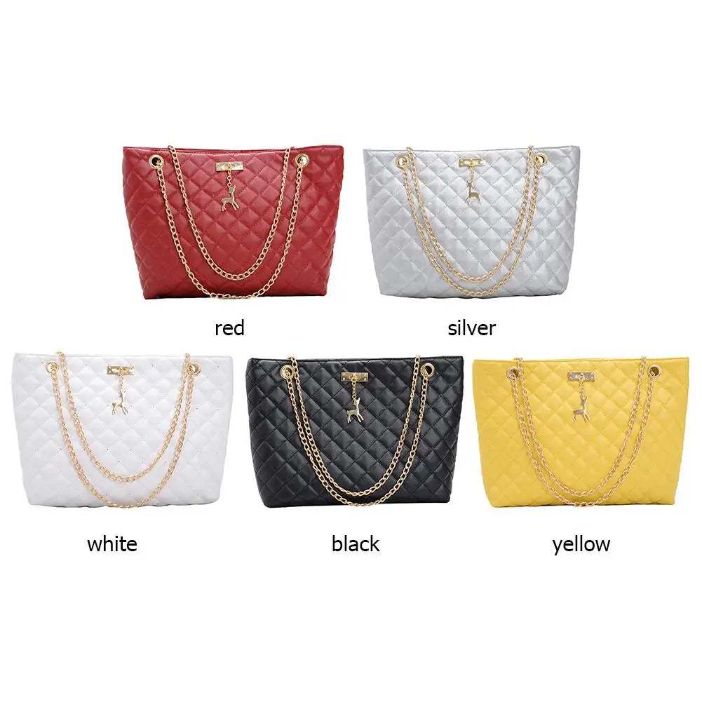 Classic Diamond Lattice Handbag | Fashion Women's Large Capacity Top-handle Bags & Pure Color Thin Chain Shoulder Crossbody Bag