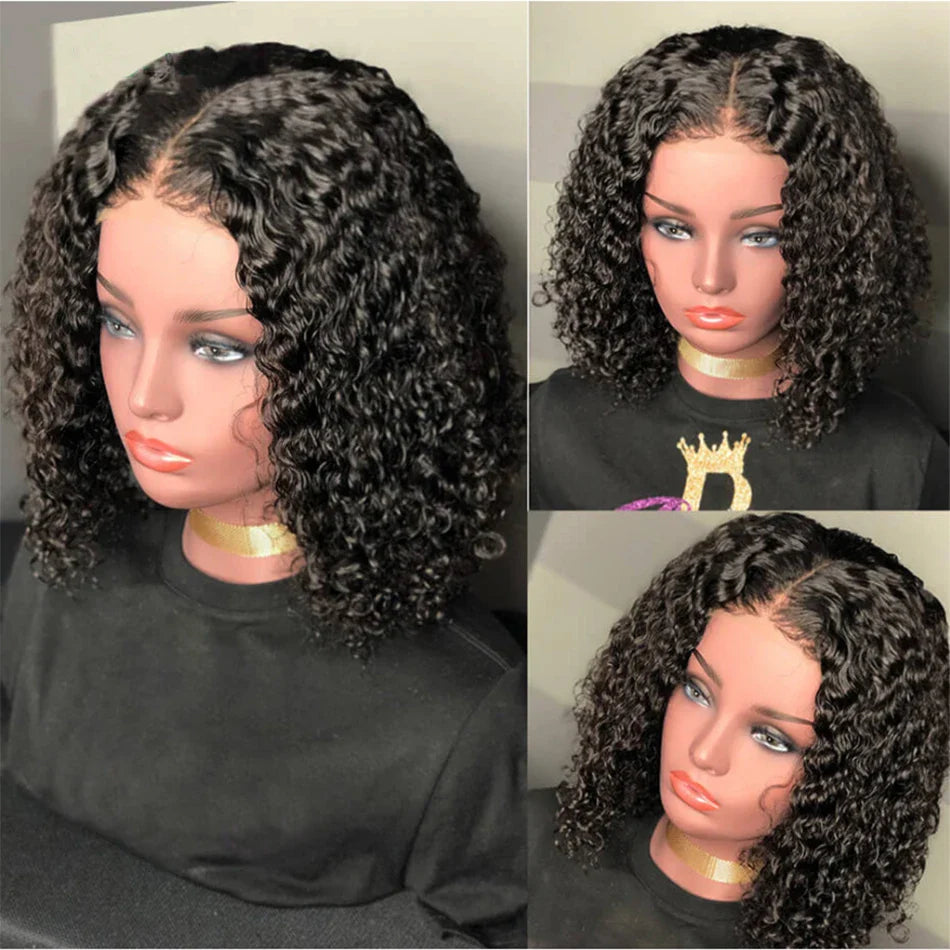 Glueless Kinky Curly Bob Wig | 13x4 Transparent Lace Front Brazilian Human Hair (Ready To Go)