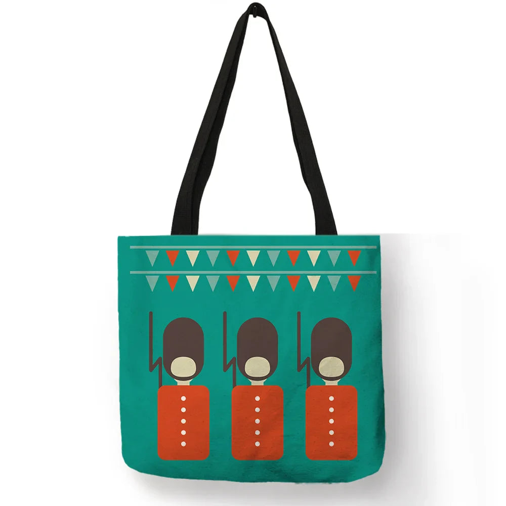 High Quality Linen Shoulder Bag | London Big Ben Tower & Rome Print Tote Bag (Fashion Ladies Casual Beach Shopping Handbag)