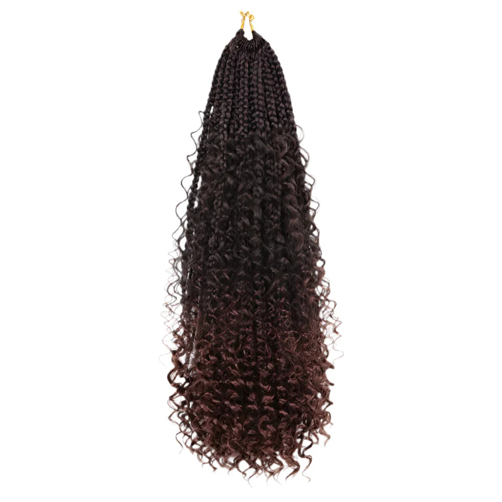Goddess Box Braids Crochet Hair | Curly Ends | Bohemian Ombre | 14"-20" | Synthetic Braiding Hair