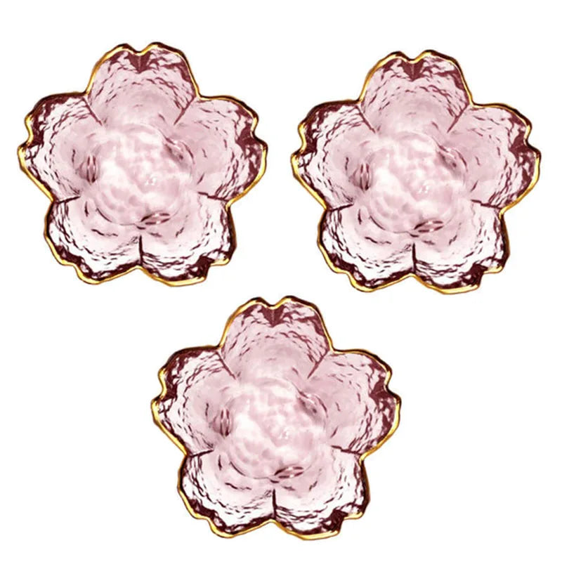 1-3Pcs Japanese Style Small Glass Plate With Golden Border Mini Seasoning Dessert Cute Style Sakura Bowl For Ice Cream Sala