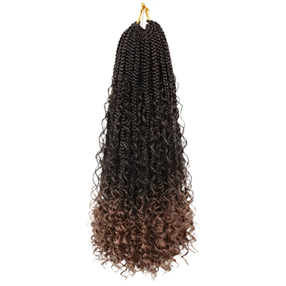 Goddess Box Braids Crochet Hair | Curly Ends | Bohemian Ombre | 14"-20" | Synthetic Braiding Hair