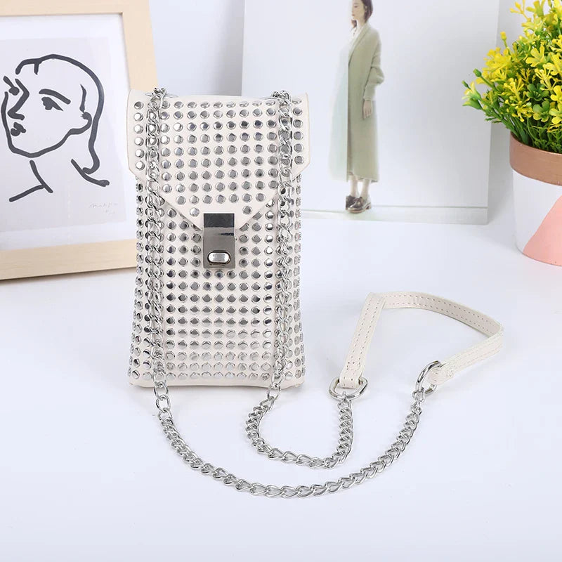 PU Leather Mini Shoulder & Crossbody Bag for Women | Rivet Flap Chain Designer Purse (Retro Phone Bag, Hip-Hop Style)
