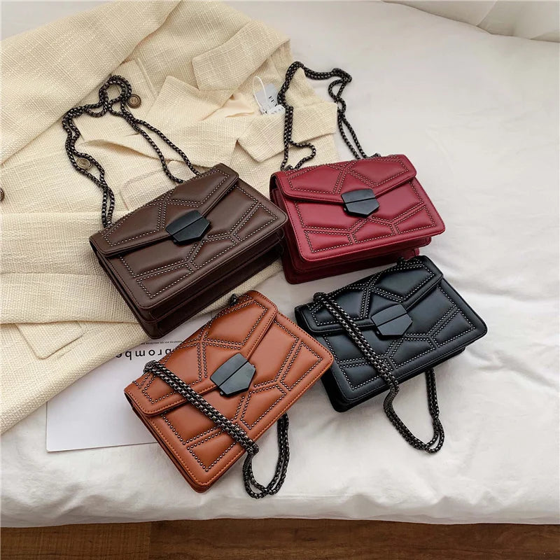 Rivet Chain Small Crossbody Bag for Women | 2022 Luxury Shoulder Messenger Bag (Trendy Lady Handbag with Flap Cover)
