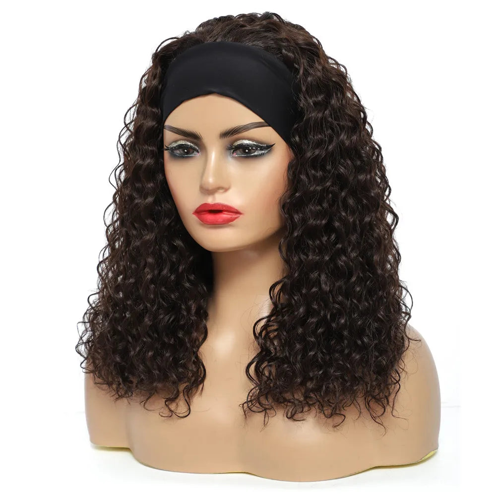 Water Wave Headband Wig | Darker Brown | Synthetic Curly Hair Wig | 20 Inches | Glueless | Full Machine Made Wigs