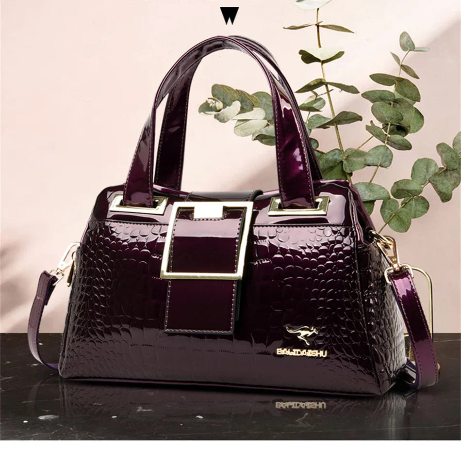 2-Layer Large Capacity Tote Bag | Luxury Handbags Women's Designer Crocodile Pattern Ladies Boston Shoulder Bag (High Quality)