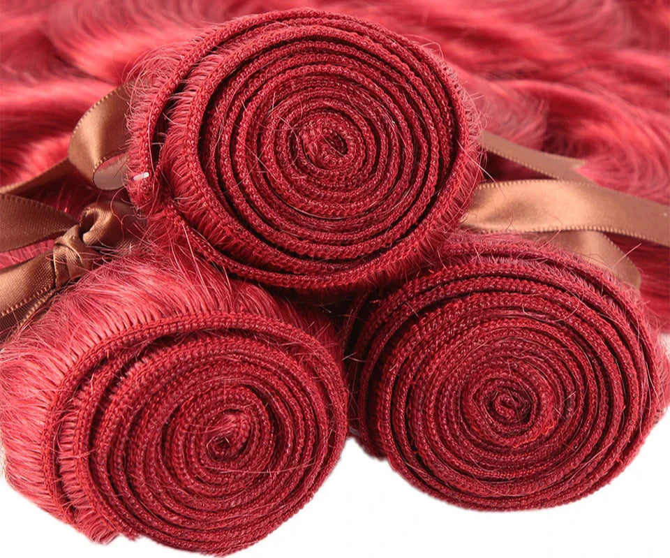Brazilian Body Wave Bundles | Red Burgundy Human Hair Extensions (1/3/4 Pcs Weave Deals)