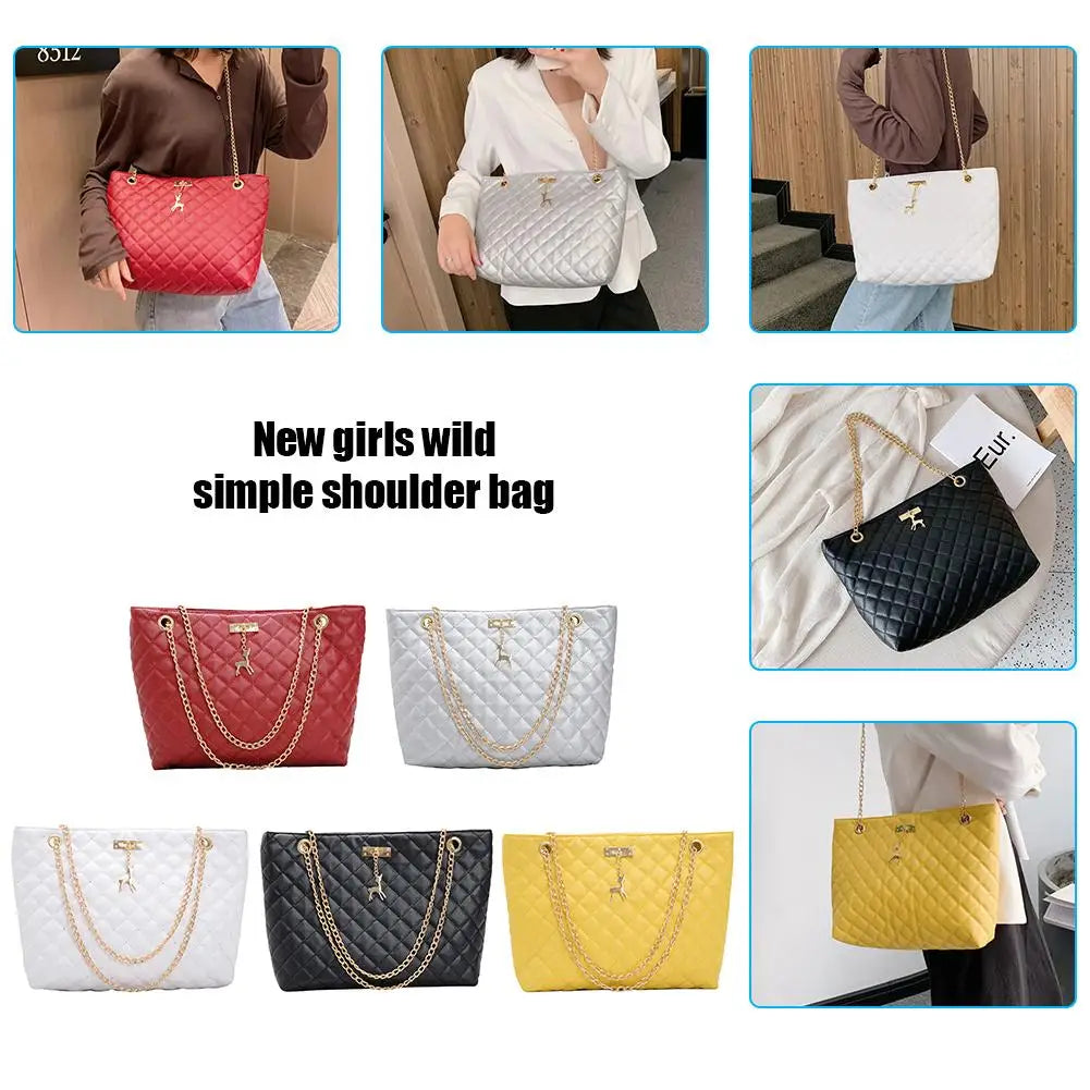 Classic Diamond Lattice Handbag | Fashion Women's Large Capacity Top-handle Bags & Pure Color Thin Chain Shoulder Crossbody Bag