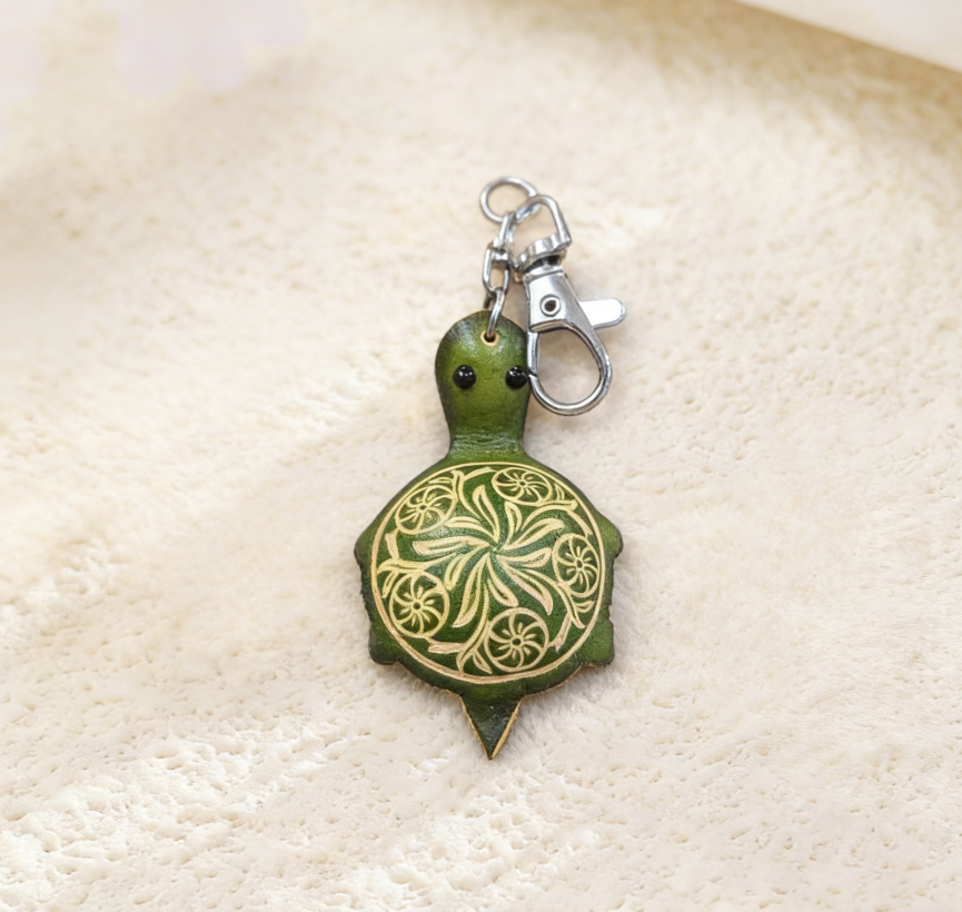 Handmade Little Turtle Leather Keychain
