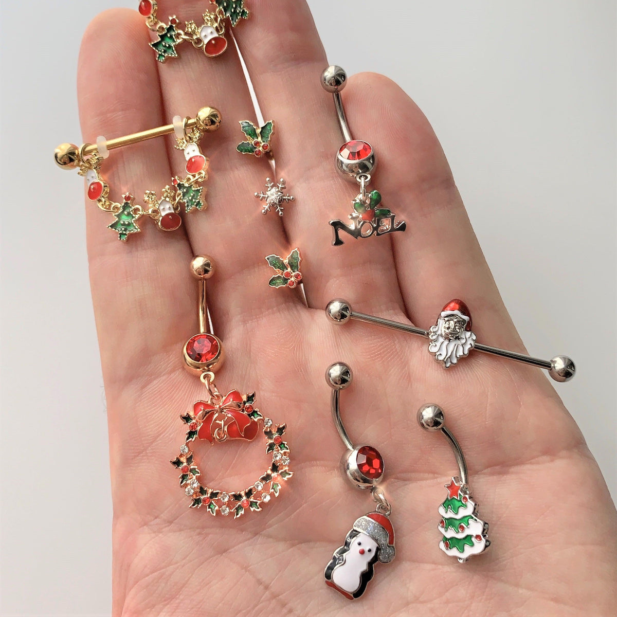 16G 1/4 Red Gem Holly Berry Christmas Cartilage Tragus