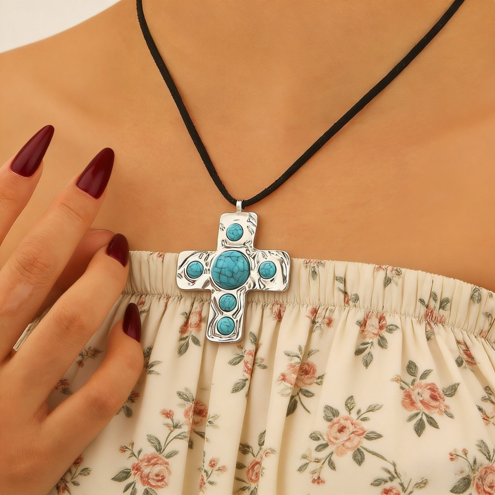 Vintage Bold Turquoise Cross Jewelry Set