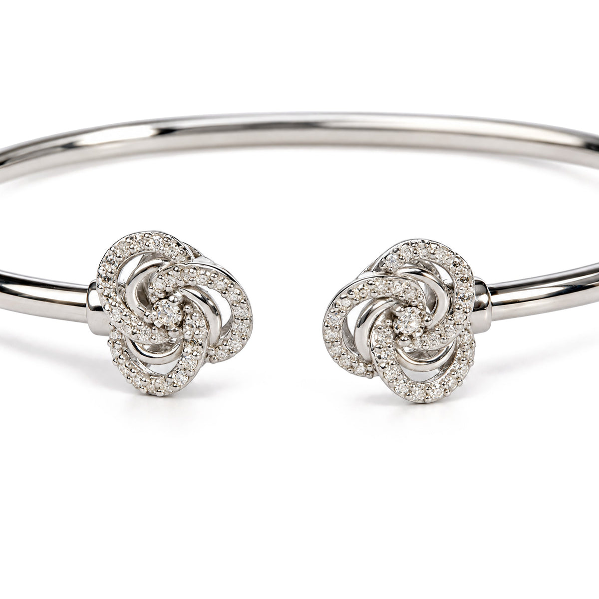 .925 Sterling Silver Diamond Accent Love Knot Flexy Open Bangle Bracelet