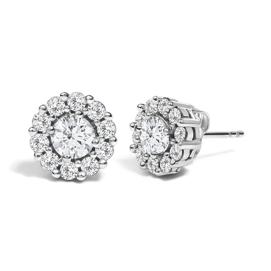 10K White Gold 1 1/2 Cttw Lab Grown Diamond Halo Stud Earrings