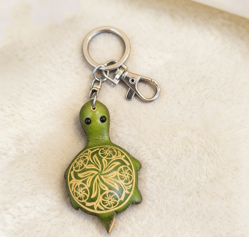 Handmade Little Turtle Leather Keychain