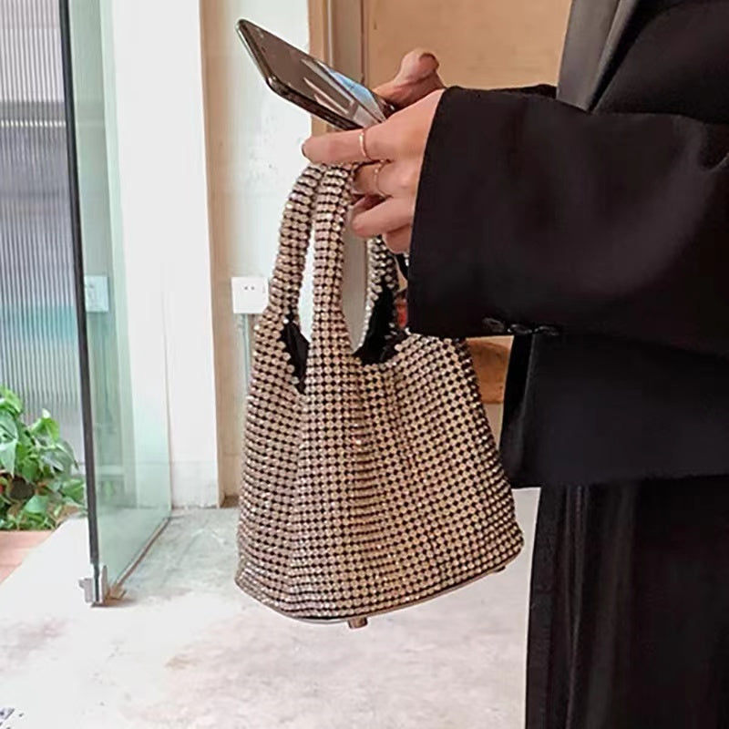 Full Diamond Bag Bucket Rhinestone Chain Purse