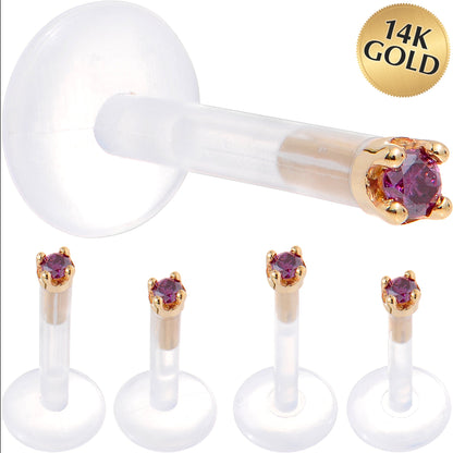 Solid 14K Yellow Gold 1.5mm Genuine Purple Diamond Bioplast Push in Monroe
