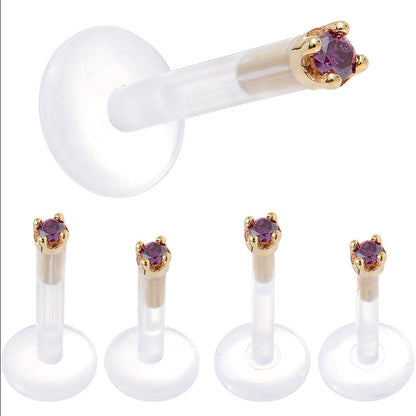 Solid 14K Yellow Gold 1.5mm Genuine Purple Diamond Bioplast Push in Monroe