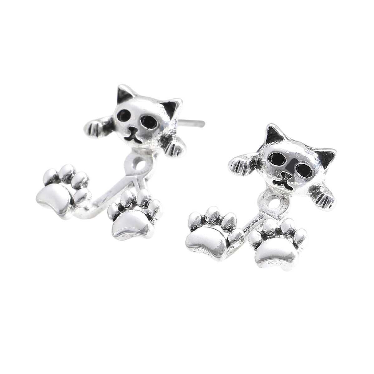 Eco-Alloy Vintage Cat & Cat Paw Back Earrings