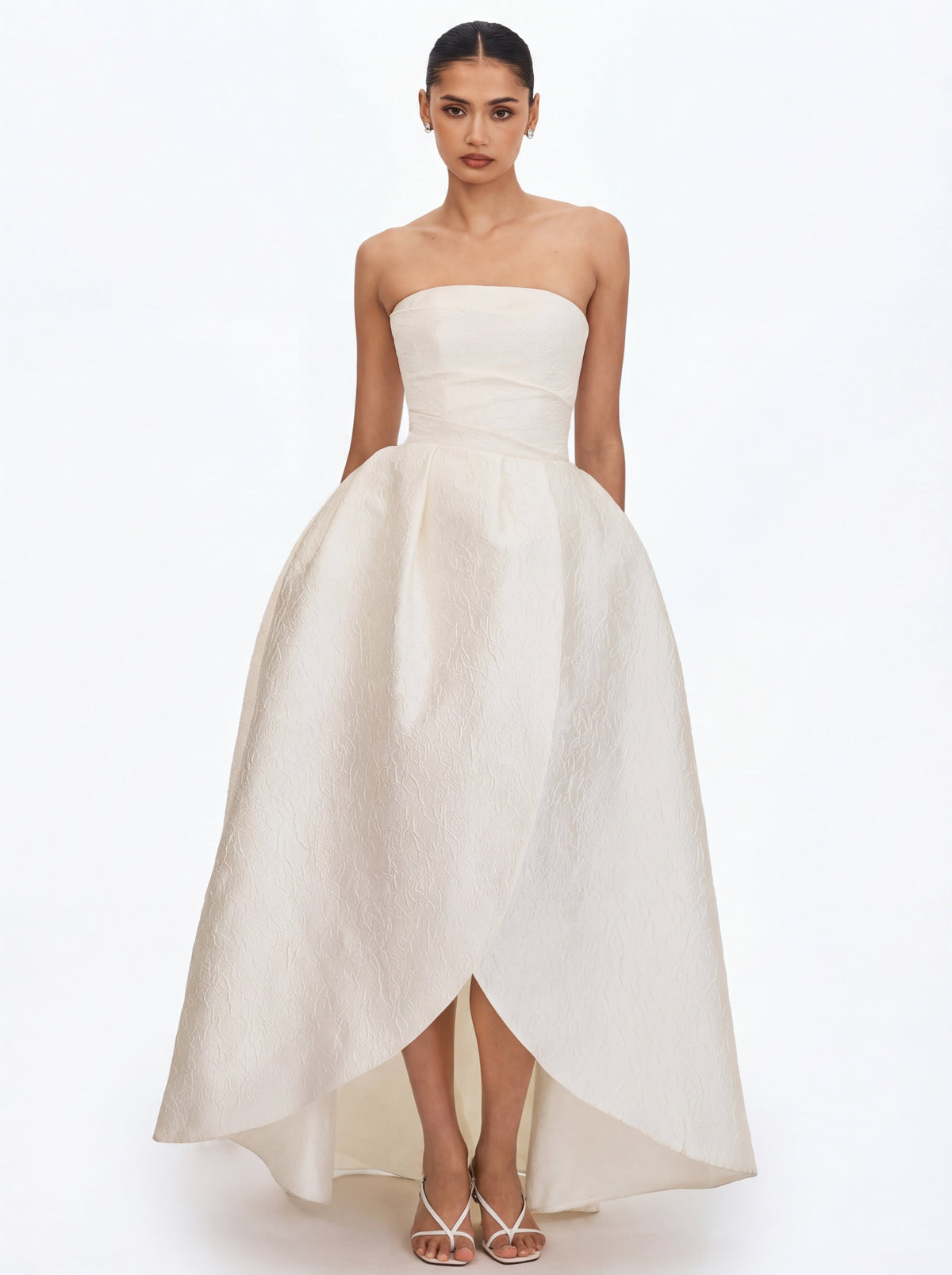 Tomika Ivory Jacquard Dipped Hem Wedding Gown (PREORDER)
