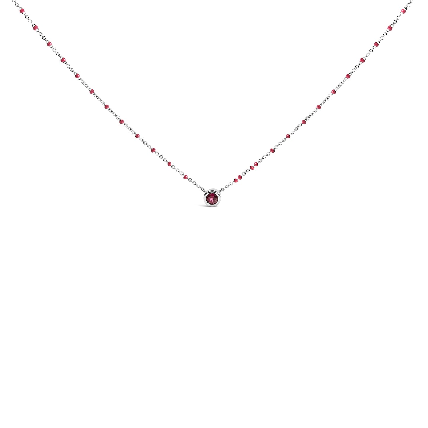 Sterling Silver Rhodolite Enamel Bead Chain Necklace 18 Inch