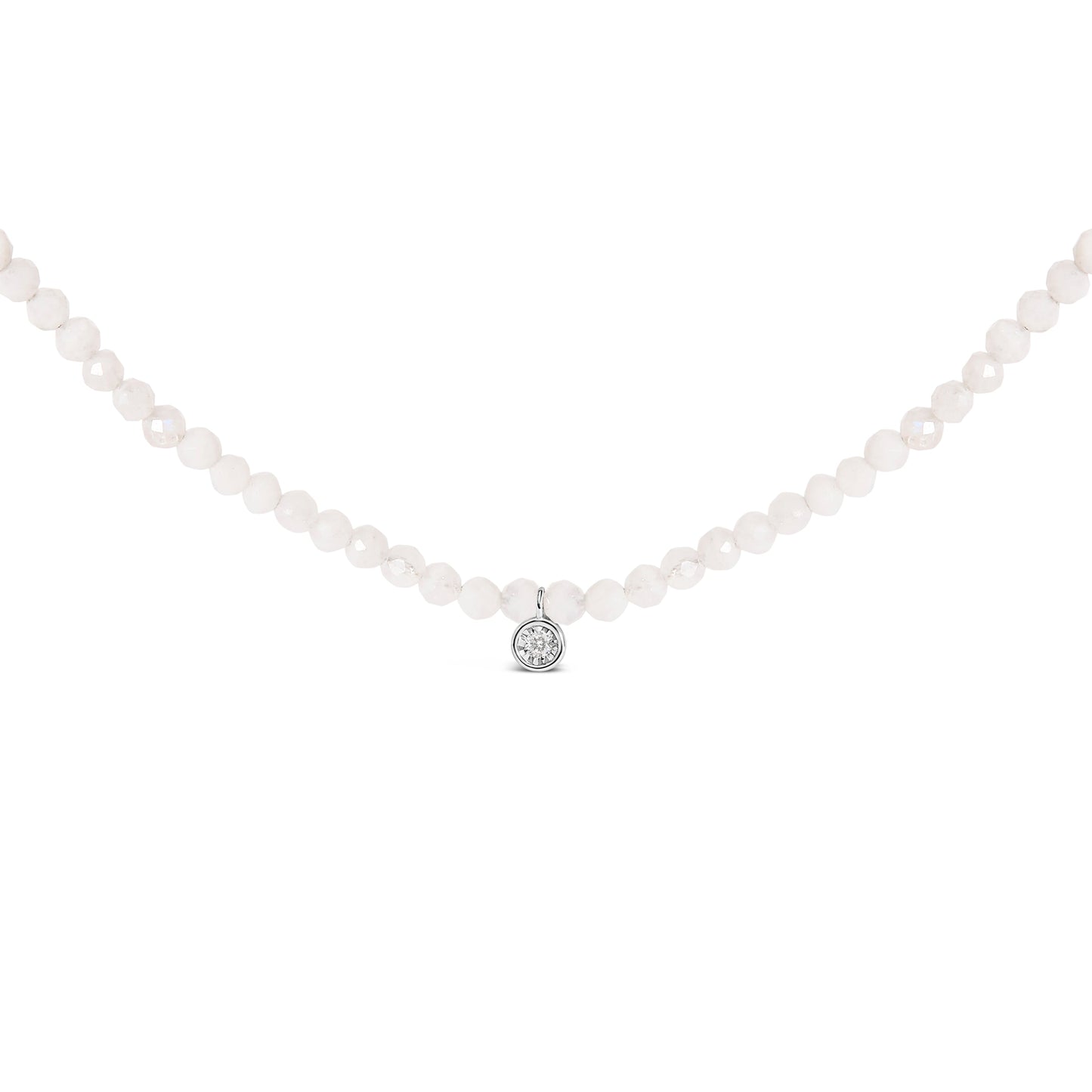 Sterling Silver Moonstone Bead Station Necklace with Diamond Accent