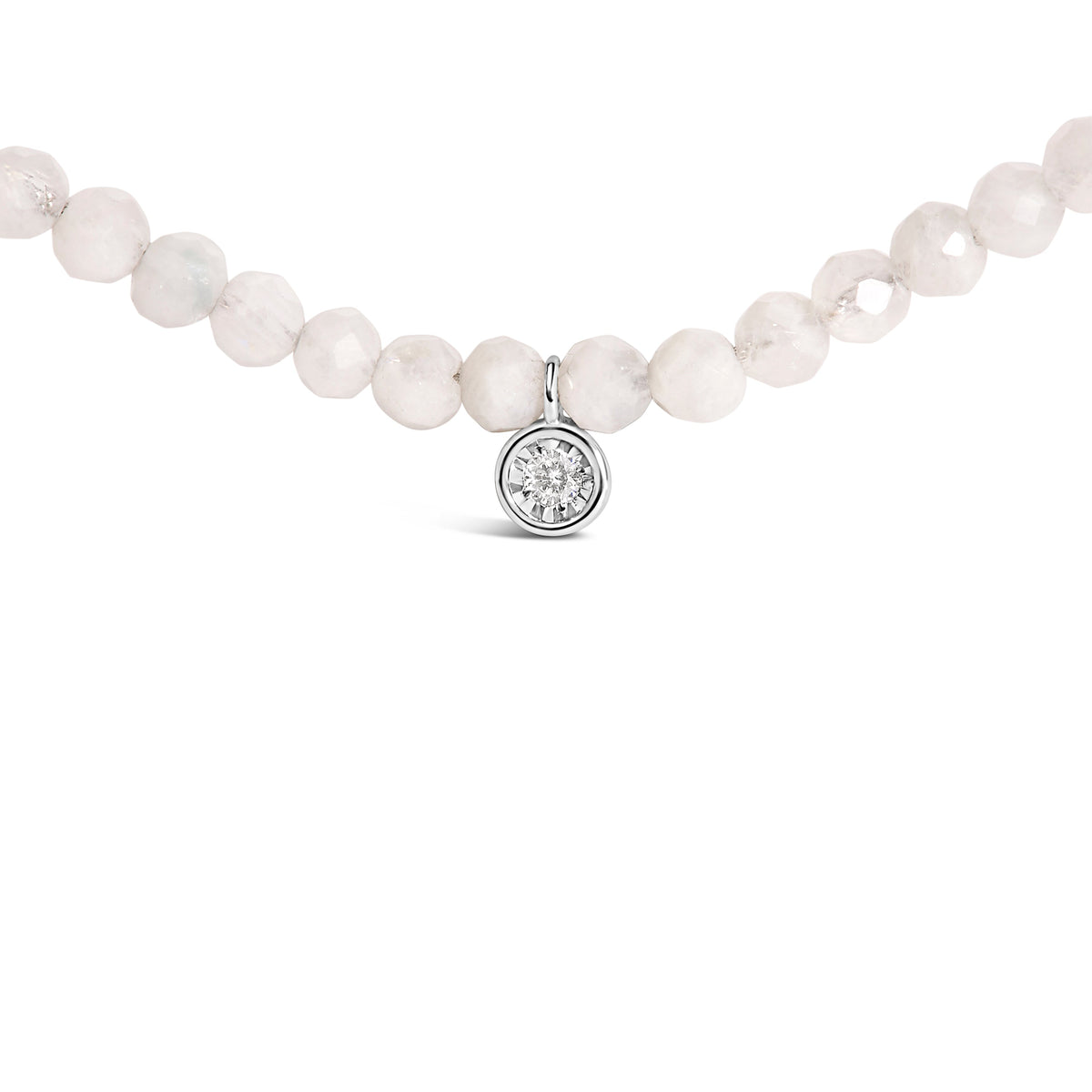 Sterling Silver Moonstone Bead Station Necklace with Diamond Accent