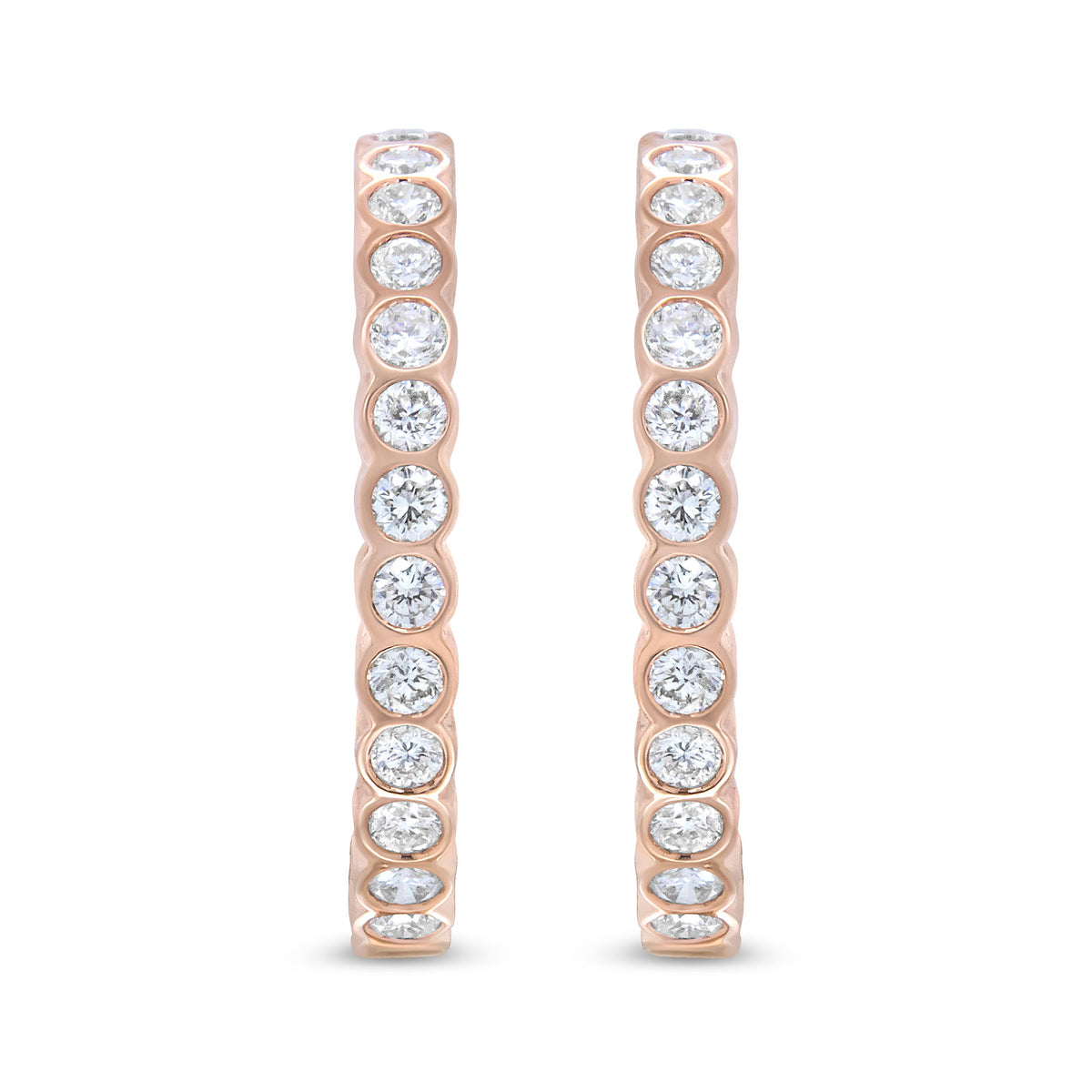 18K Rose Gold 1 Cttw Round Bezel-Set Diamond Hoop Earrings (F-G Color, VS1-VS2 Clarity)