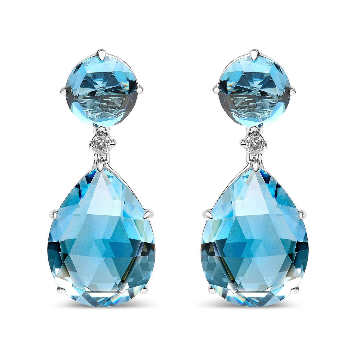 18K White Gold 1/5 Cttw Diamond with Round London Blue Topaz and 20 x 15mm Pear Cut Sky Blue Topaz Gemstone Dangle Earring (G-H Color, SI1-SI2 Clarity)