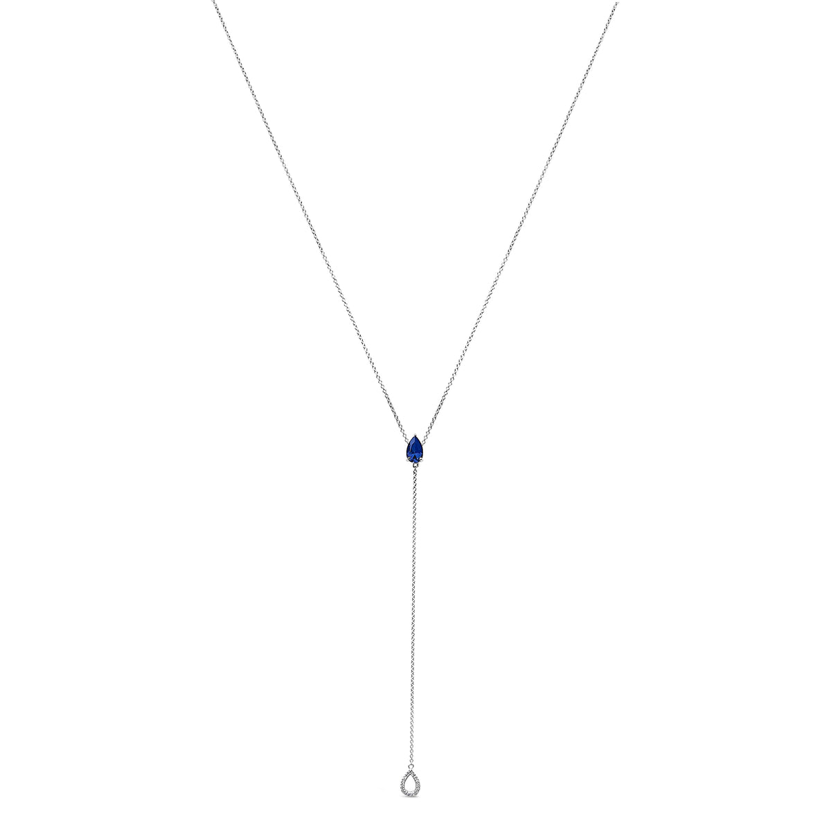 Sterling Silver Created Blue Sapphire and Diamond Accent Y Necklace