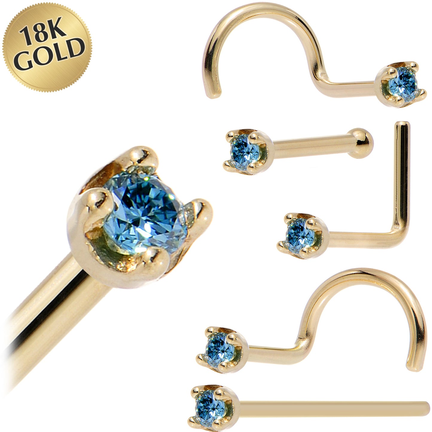 Solid 18K Yellow Gold 1.5mm Genuine Blue Diamond Nose Ring