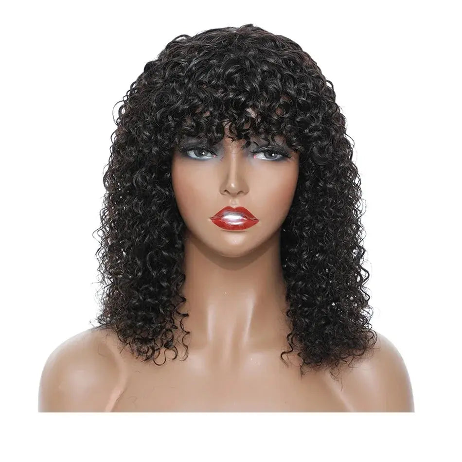 Natural Jerry Curly With Bangs | Brazilian | Human Hair Wigs | Short Bob Wigs