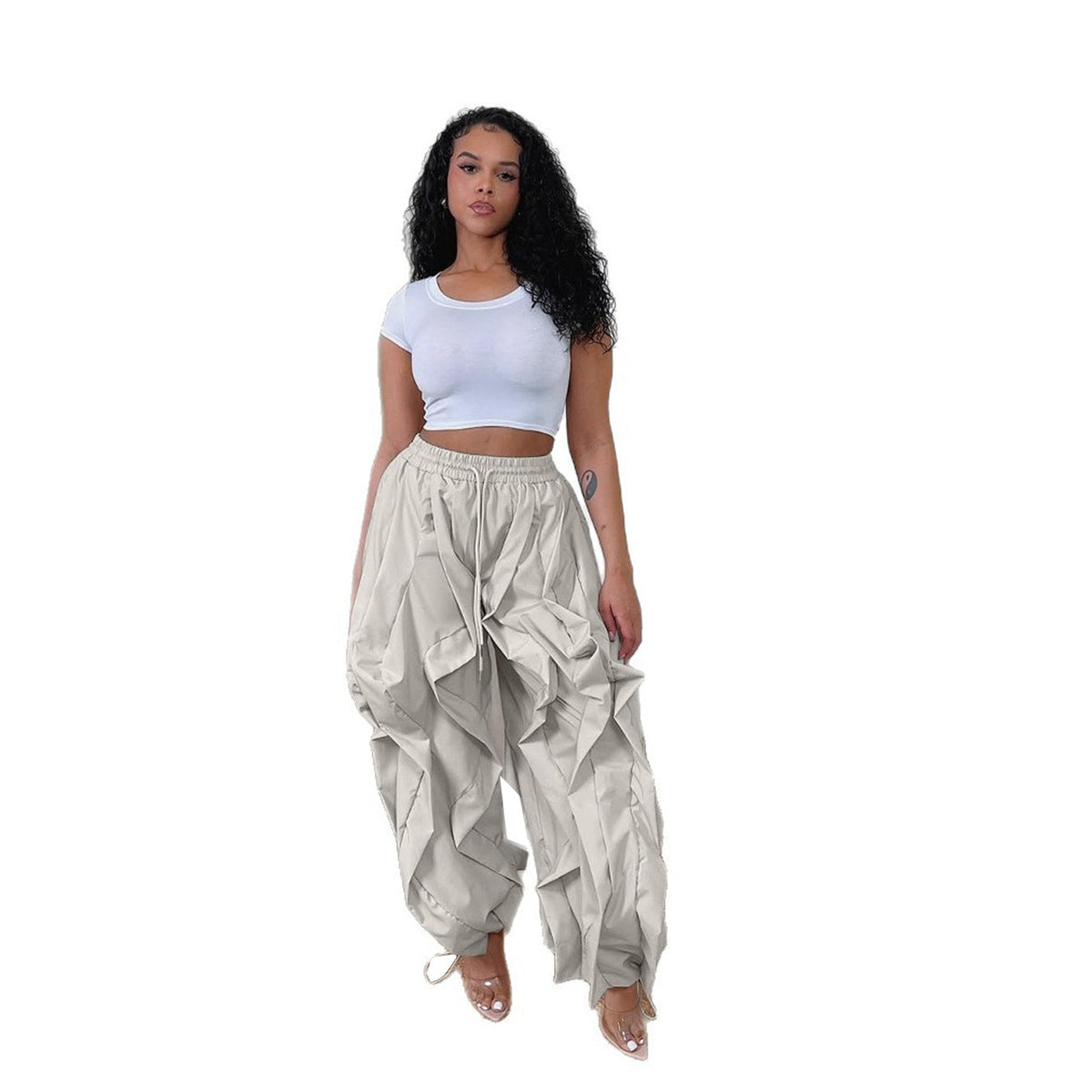 Elegant Office Workwear Stitching Lace Bloomers Ankle Banded Pants
