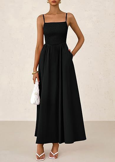 Women's Wear, Thin Shoulder Strap Pleated Vest, Suspender Pocket Dress