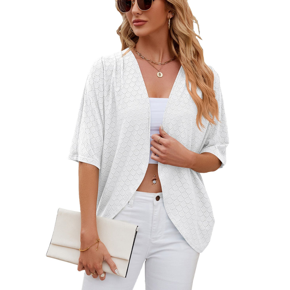 Spring Summer Solid Color Half Sleeves Cardigan Knitted Cardigan Coat Office Cardigan