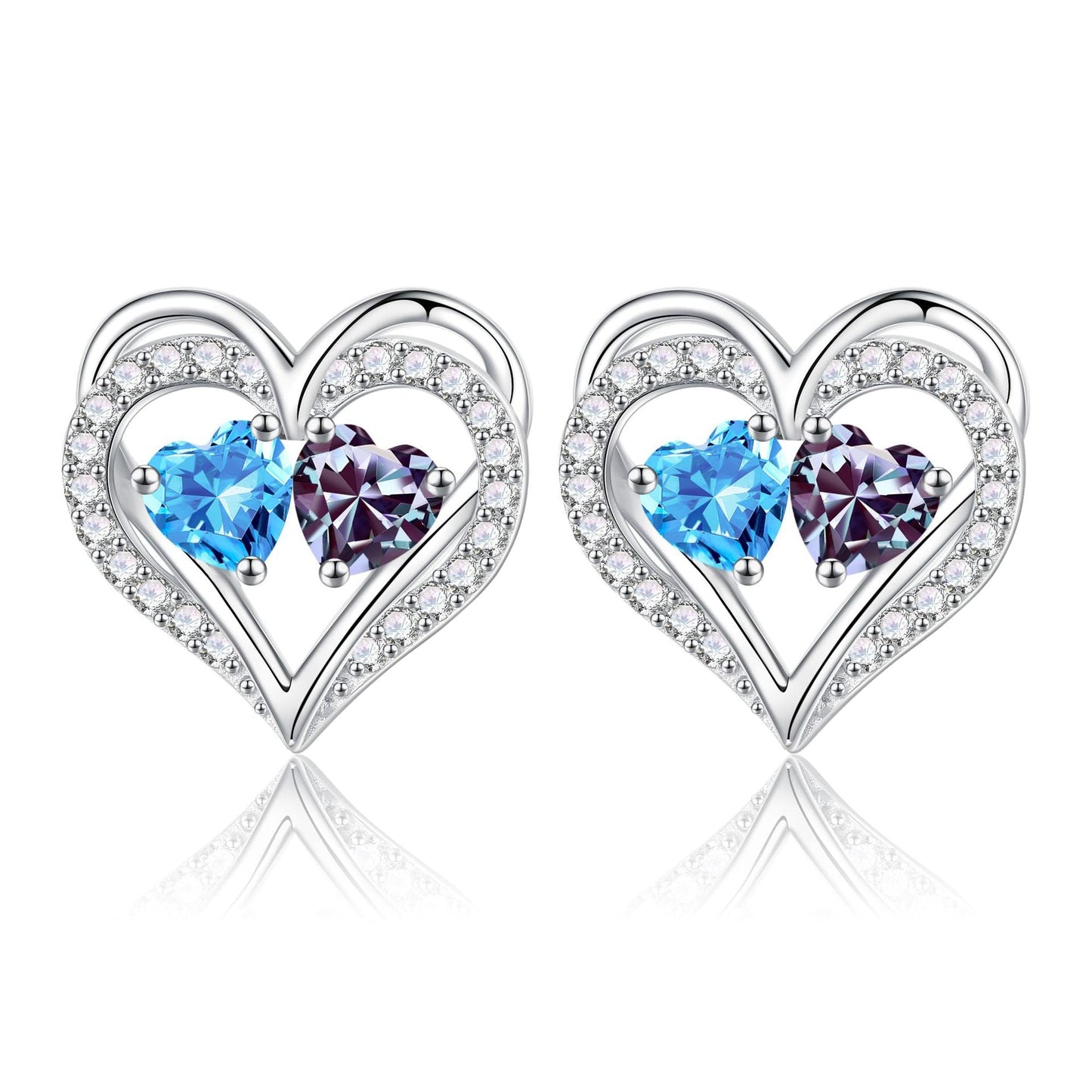 Sterling Silver Birthstone Heart Earrings