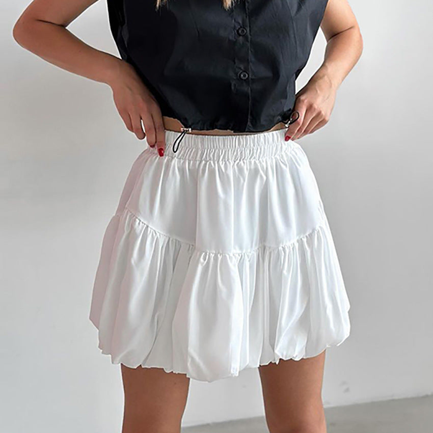 Chiffon Pure White French Balloon Skirt Skirt Autumn Women Skirt