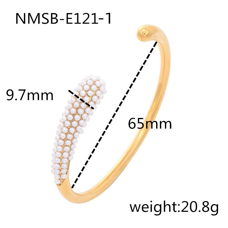 Pearl Zircon Titanium Steel Bracelet for Girls High Sense 18K Gold Stainless Steel Jewelry