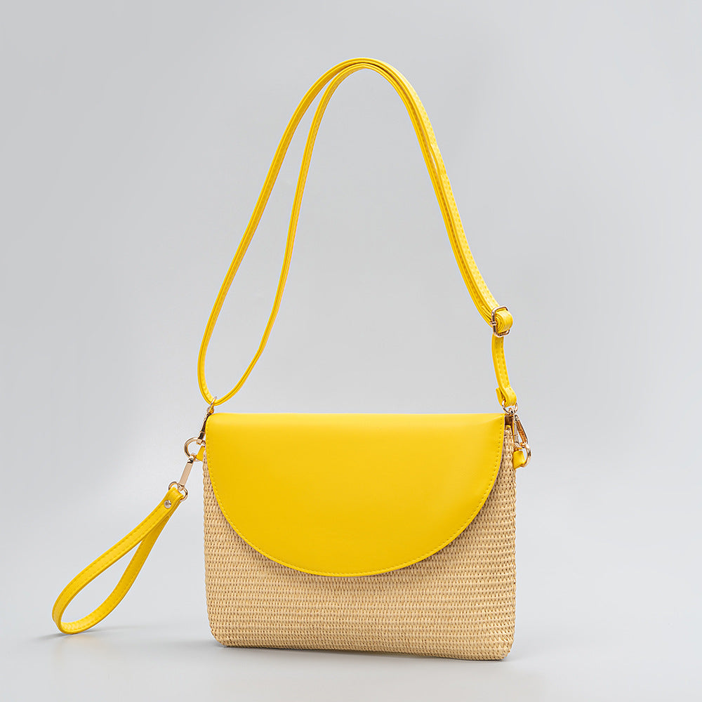 Holiday straw bag, small solid color shoulder bag, small crossbody beach bag, seaside beach bag evening clutch woven bag