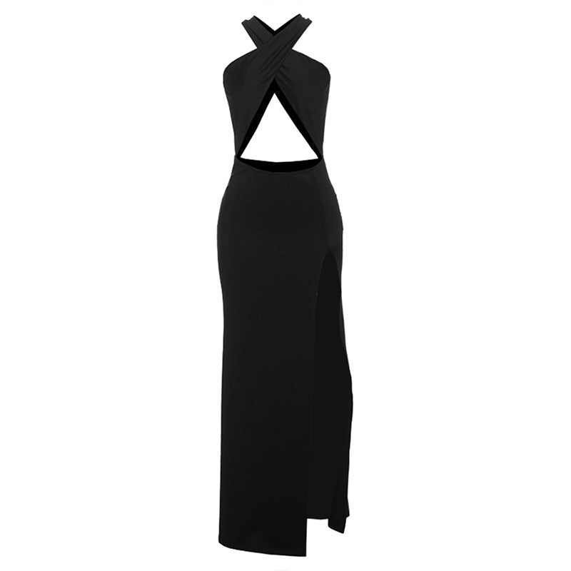 Spring Summer Women Clothing Solid Color Sexy Cutout Bare Cropped Slim Fit Split Sleeveless Dress Women