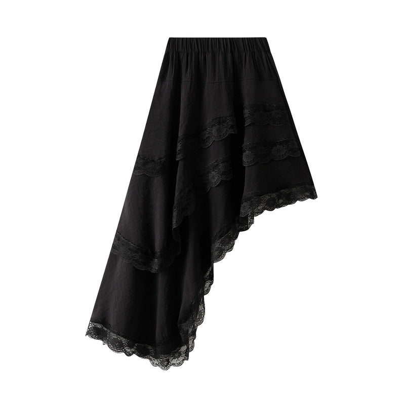 Summer Hem Irregular Asymmetric Fashionable Polka Dot Skirt Elastic High Waist Multi Layer Lace Dress