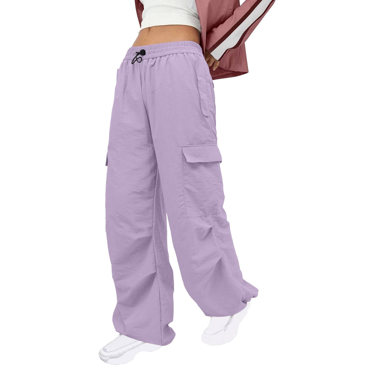 Women Clothing Solid Color Nylon Multi Pocket Loose Cargo Pants