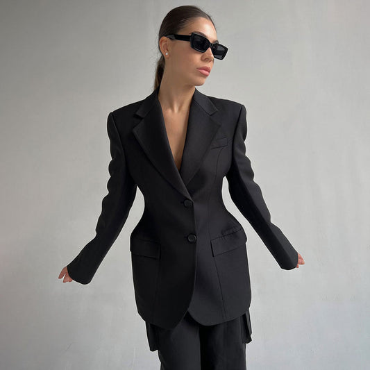 Autumn Winter V neck Waist Blazers Tight Women High Grade Slim Fitting Blazers Light Luxury Design Blazer