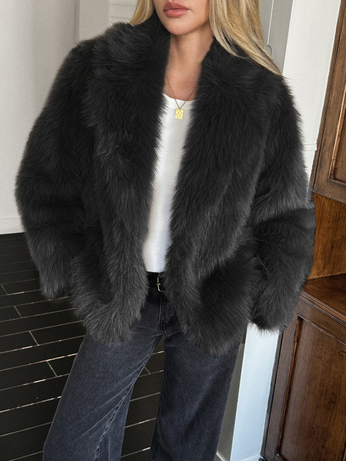 Casual Fluff Long Sleeved Coat Women Clothing Autumn Winter