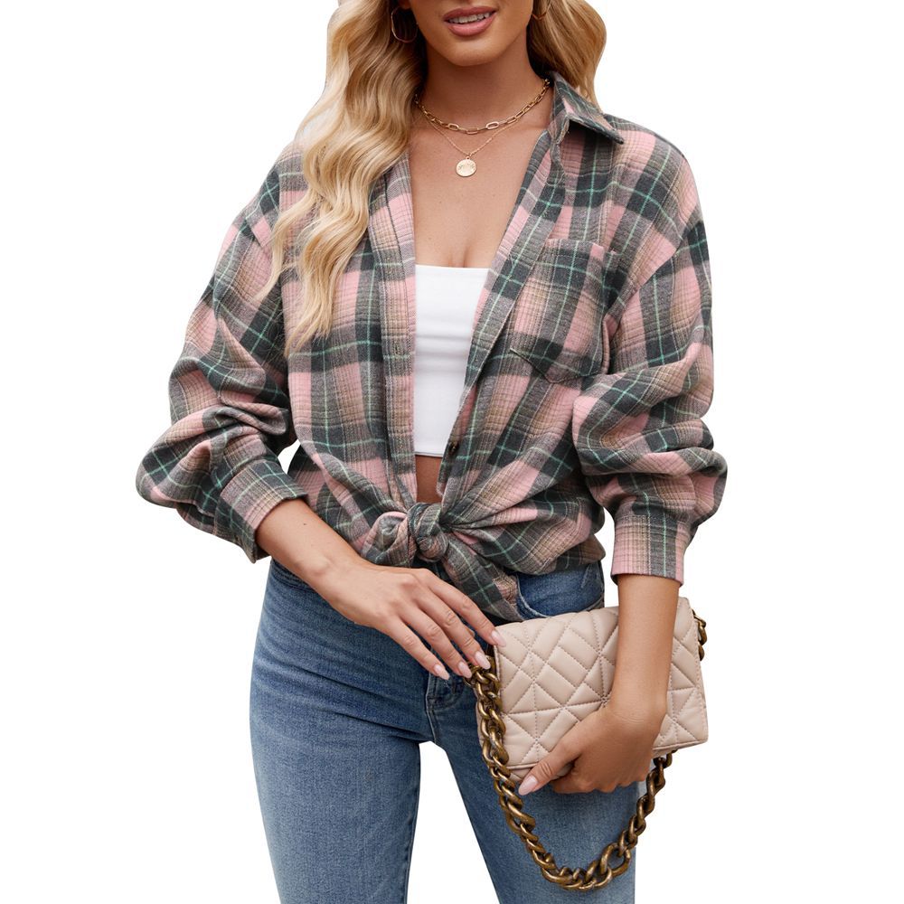 Autumn Winter Women Clothing Casual Street Loose Plaid Shirt for Women
