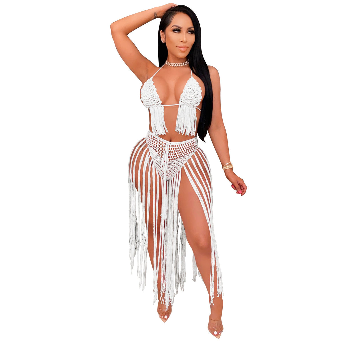 Women Clothing Sexy Hand Crocheted Floral Woven Ladies Beachwear Swimsuit Outfit