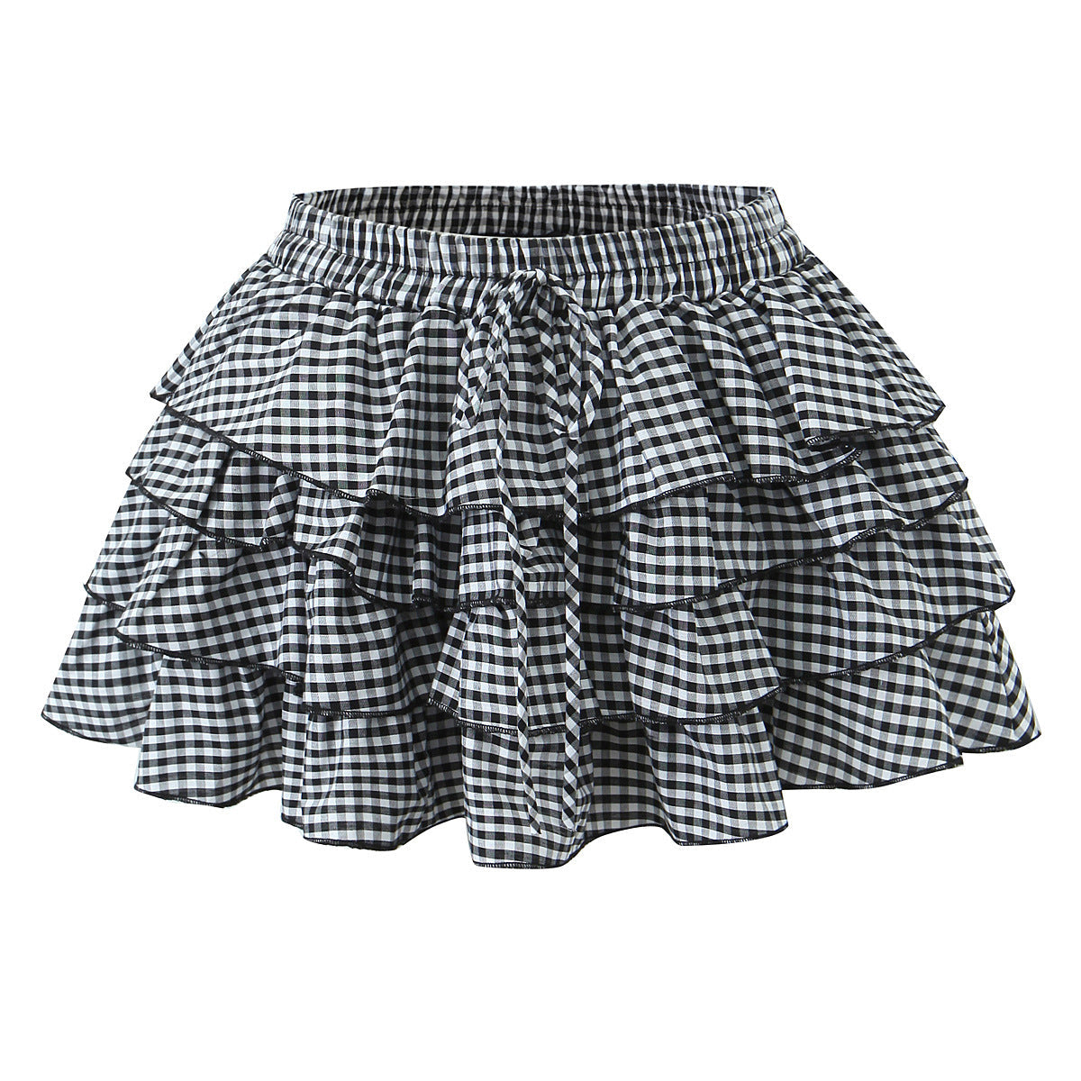 Retro Plaid Cake Short Skirt Women Sweet Sexy Elastic High Waist Ruffles Bubble Skirt