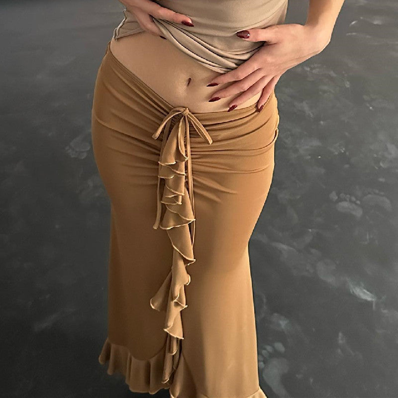 Spring French Low Waist Pleated Ruffled Skirt Women