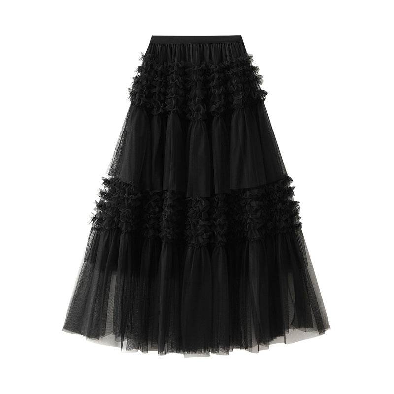 Spring Super Fairy Gauze Skirt Large Swing Sweet Retro Layers of Lace Tiered Mesh Skirt
