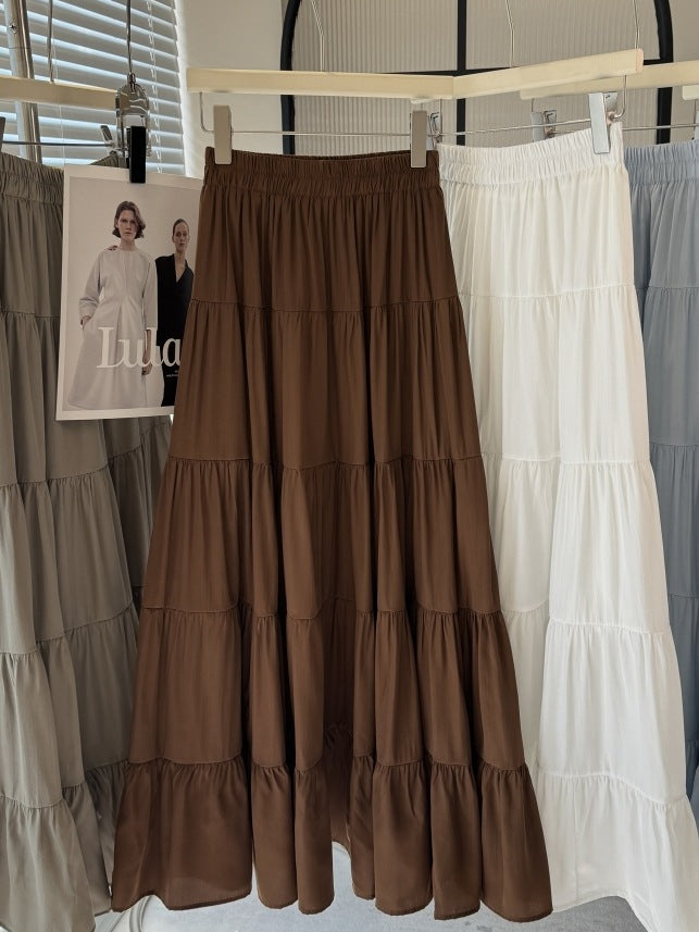 High Waist Slimming Tiered Skirt Women Spring Gentle Wild Big Hem Umbrella Skirt A Line Dress