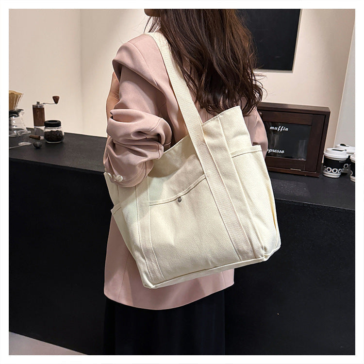 Preppy Style Shoulder Bag Unisex | Large Capacity Handbag & Casual Versatile Solid Canvas Bag (Student Commuting Zipper Square Bag)